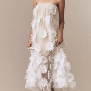 Helsi Athena Strapless 3D Floral High-Low White Dress